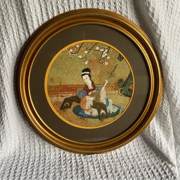 Vintage Wong Geisha Gouache watercolour painting on cork Asian oriental goddess - Picture 2 of 9